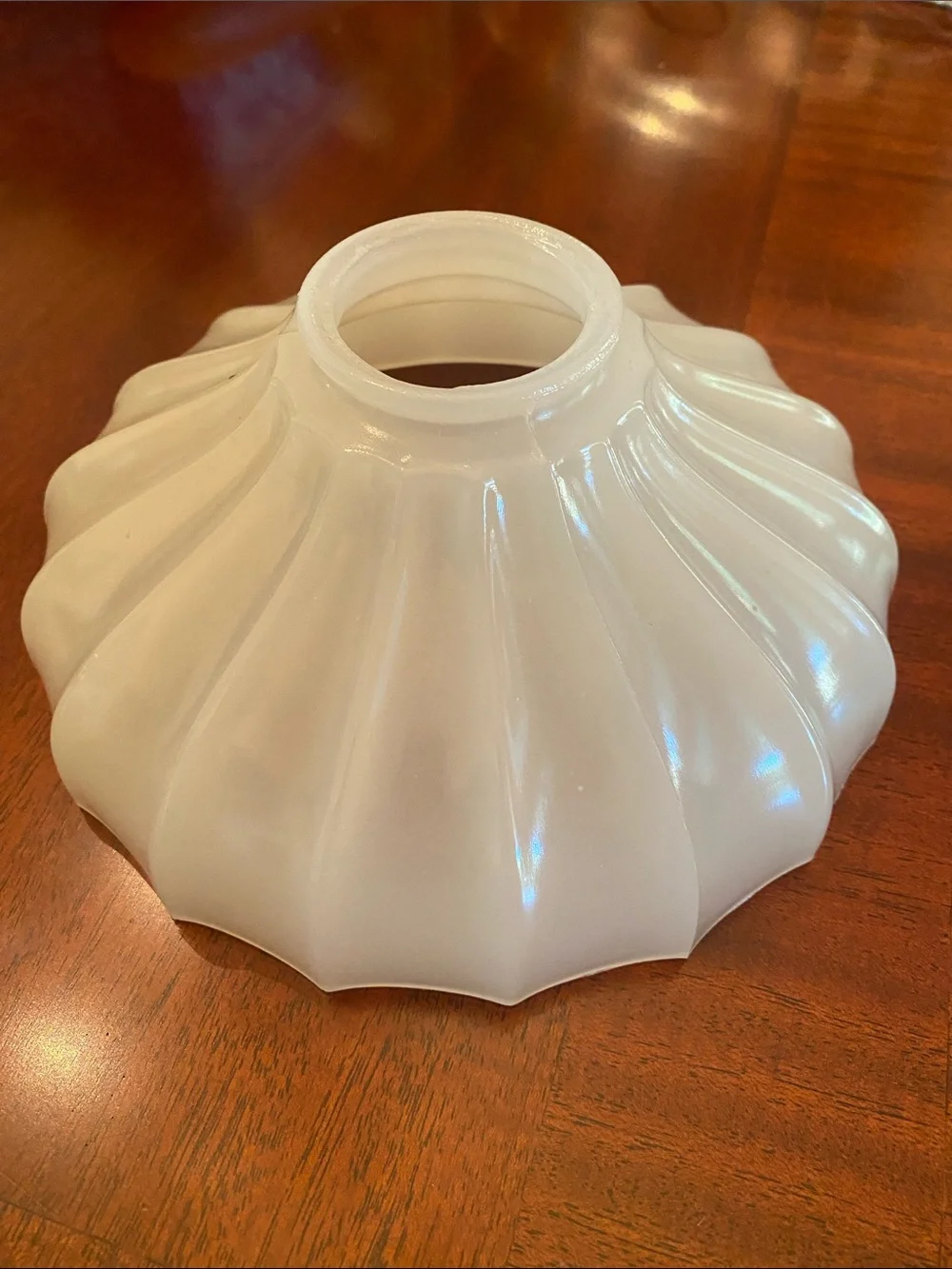Milk Glass Ribbed Umbrella Pendant Light Shade 2.25” Fitter —Grayish Tint